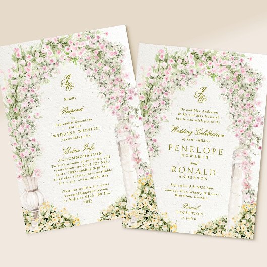 all in one floral garden arch rsvp details wedding 招待状