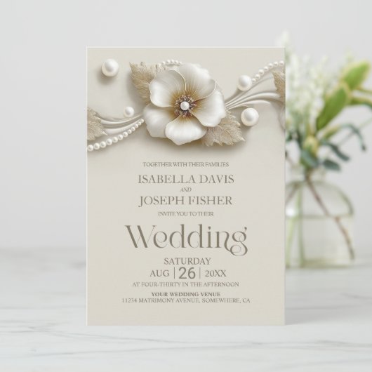 All in One Flower and Pearls Wedding 招待状 (スタンド正面)