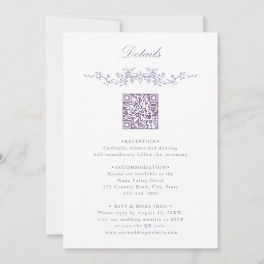 All in One French Victorian Lavender Wedding  招待状 (裏面)