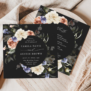 All In One Garden Floral Frame Black Wedding 招待状