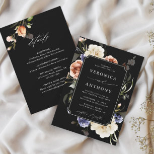All In One Garden Floral Frame Wedding Black Invit 招待状
