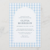 All in One Gingham Blue Boy Baby Shower 招待状 (正面)