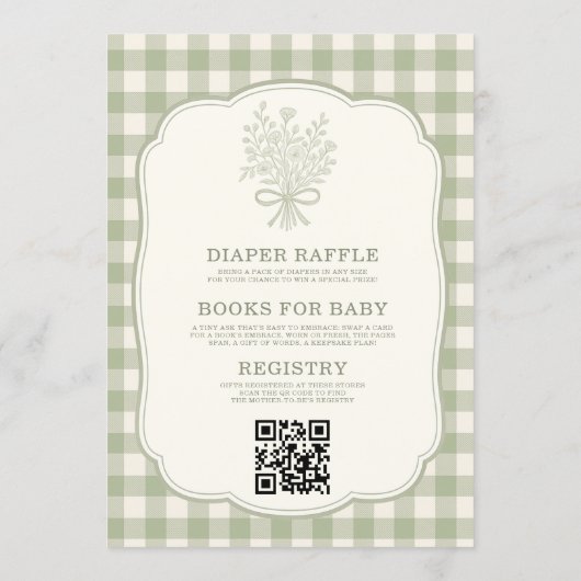 All in One Gingham Floral Bow Baby Shower 招待状 (裏面)