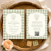 All in One Gingham Floral Bow Baby Shower 招待状