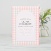 All in One Gingham Pink Girl Baby Shower 招待状 (スタンド正面)