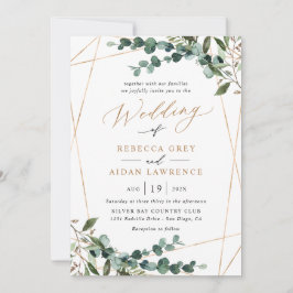 All-In-One Greenery Gold Geometric QR Code Wedding 招待状