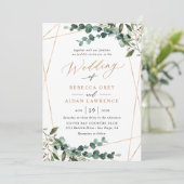 All-In-One Greenery Gold Geometric QR Code Wedding 招待状 (スタンド正面)
