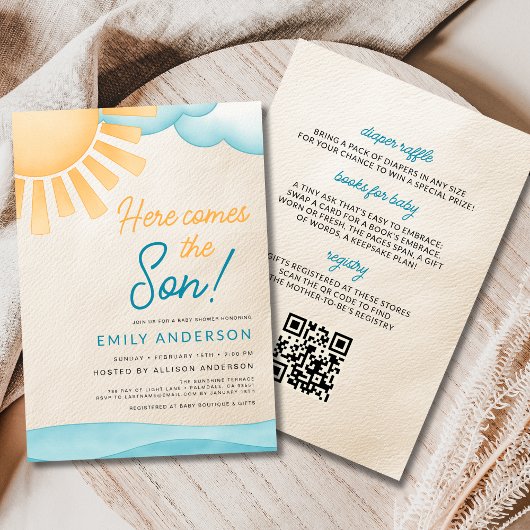 All In One Here 来 the Son男の赤ちゃん・シャワー 招待状