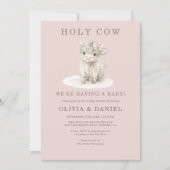 All in One Highland Cow Pink Bow Baby Shower  招待状 (正面)