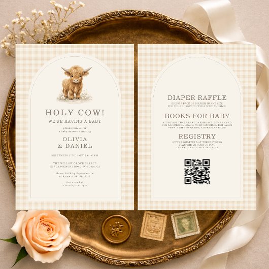 All in One Holy Cow Gingham Baby Shower 招待状