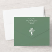 All In One Invitation Floral Cross Baptism Green オールインワン招待状 (裏面)