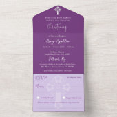 All In One Invitation Floral Cross Baptism Purple オールインワン招待状 (内側)