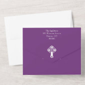 All In One Invitation Floral Cross Baptism Purple オールインワン招待状 (裏面)