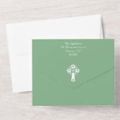 All In One Invitation Floral Cross Sage Green オールインワン招待状 (裏面)