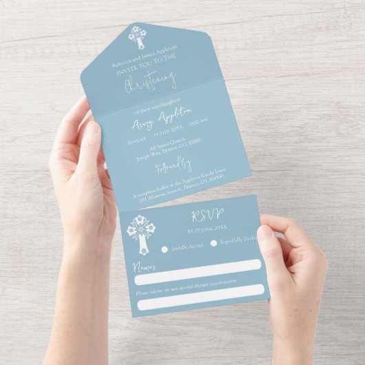 All In One Invitation Floral Cross Sky Bue オールインワン招待状 (貼ってはがせる)