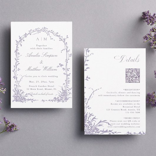 All in One Lavender Botanical Arch Garden Wedding  招待状
