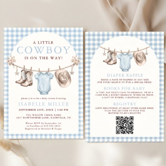 All in One Little Cowboy Boy Baby Shower 招待状