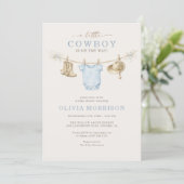All in One Little Cowboy Clothesline Baby Shower 招待状 (スタンド正面)
