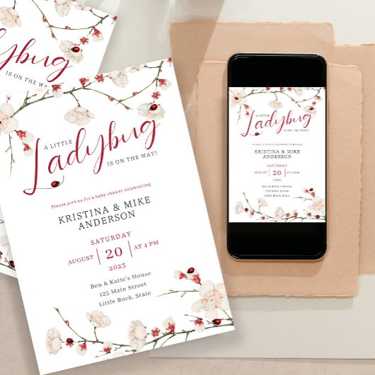 All in One Little Ladybug QR Code Shower 招待状