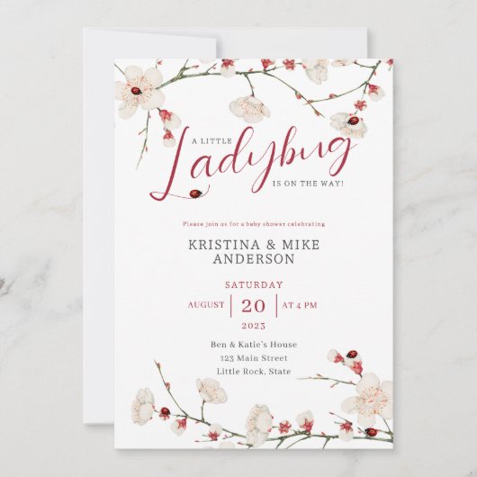 All in One Little Ladybug QR Code Shower 招待状 (正面)