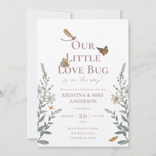 All in One Little Love Bug Baby Shower Invitation 招待状 (正面)