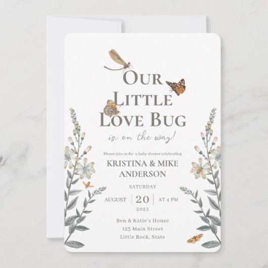 All in One Little Love Bug Baby Shower Invitation 招待状 (正面)