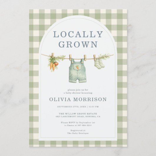 All in One Locally Grown Baby Shower 招待状 (正面)