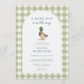 All in One Mallard Duck Gingham Baby Shower 招待状 (正面)