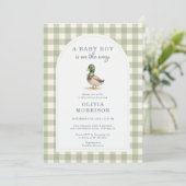 All in One Mallard Duck Gingham Baby Shower 招待状 (スタンド正面)