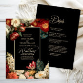 All in One Moody Floral Black Wedding 招待状