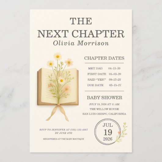 All in One Next Chapter Begins QR Code Baby Shower 招待状 (正面)
