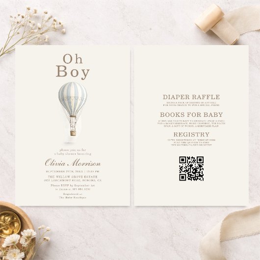 All in One Oh Boy Hot Air Balloon Baby Shower 招待状