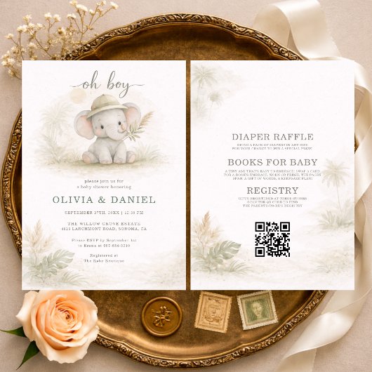 All in One Oh Boy Jungle Couples Baby Shower 招待状