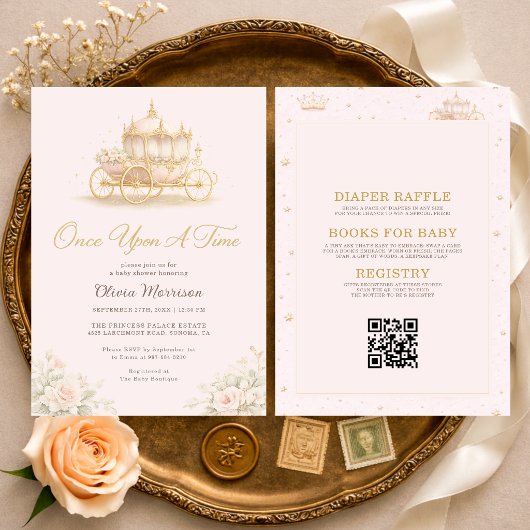 All in One Once Upon A Time Pink Baby Shower 招待状