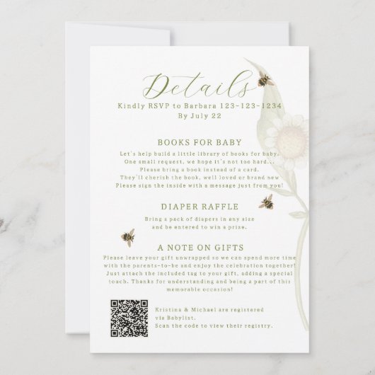 All In One Parents to Bee QR Code Baby Shower 招待状 (裏面)