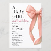 All in One Pink Bow Baby Shower 招待状 (正面)