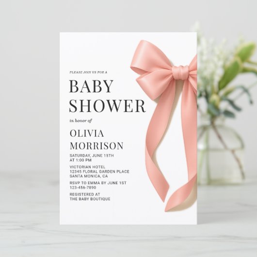 All in One Pink Bow Coquette Baby Shower 招待状 (スタンド正面)