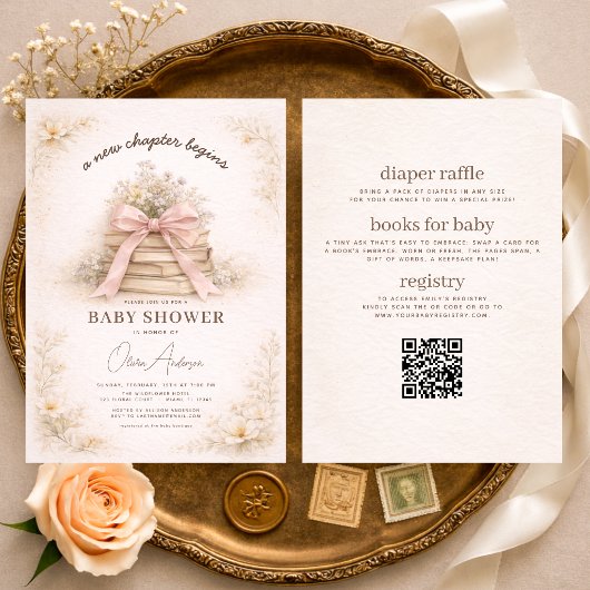 All in One Pink Bow New Chapter Begins Baby Shower 招待状