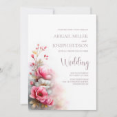 All in One Pink Floral Wedding 招待状 (正面)