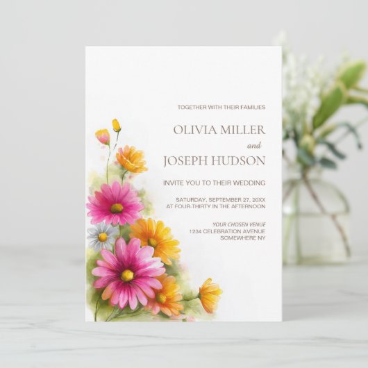 All in One Pink Orange Floral Wedding 招待状 (スタンド正面)