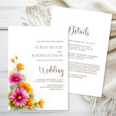 All in One Pink Orange Floral Wedding 招待状