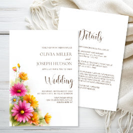 All in One Pink Orange Floral Wedding 招待状