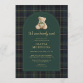 All in One Plaid Bearly Wait Green Baby Shower 招待状 (正面)