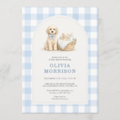 All in One Puppy Dog Gingham Blue Baby Shower 招待状 (正面)