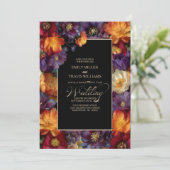 All in One Purple and Orange Floral Black Wedding 招待状 (スタンド正面)