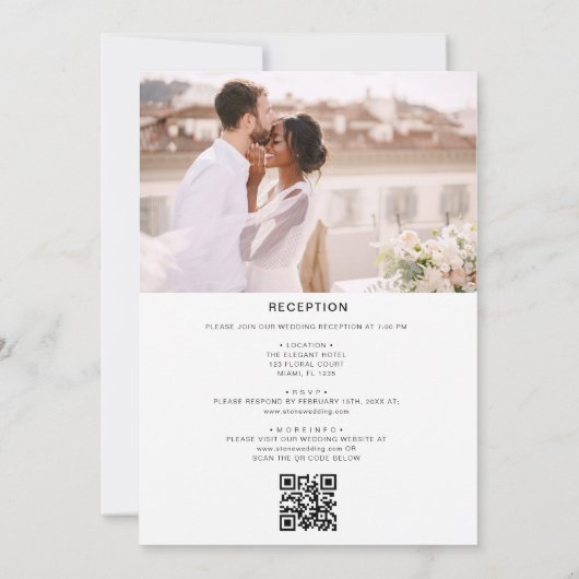 All In One QR Code Minimalist Photo 結婚 White 招待状 (裏面)