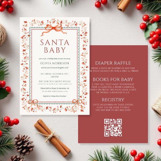 All in One QR Code Santa Baby Baby Shower 招待状