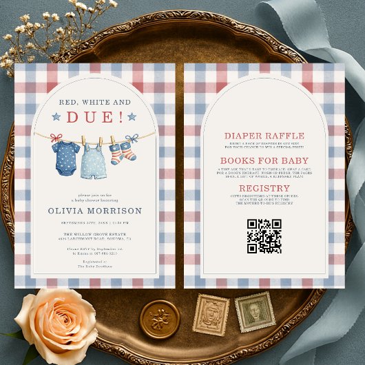 All in One Red White and Due Baby Shower 招待状