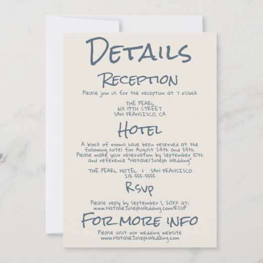 All In One Retro Navy blue Hand Drawn Wedding 招待状 (裏面)