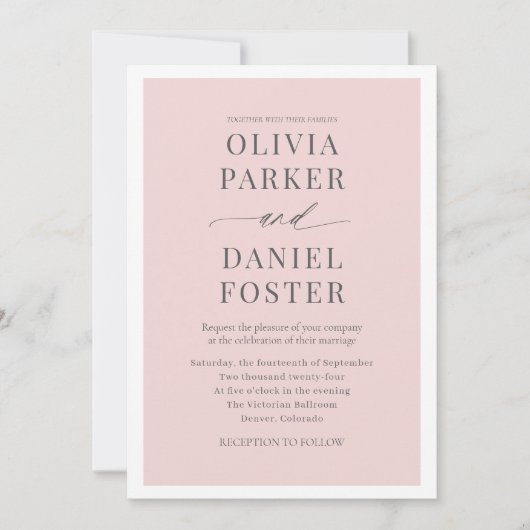 All in One Romantic Blush Pink QR Code Wedding 招待状 (正面)